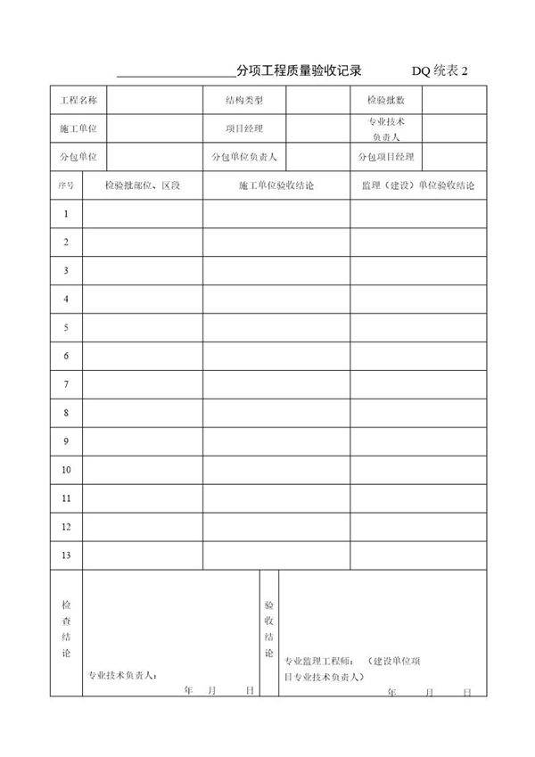项工程质量验收记录