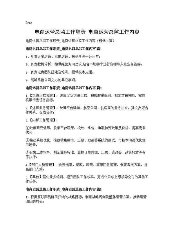 电商运营总监工作职责 电商运营总监工作内容30篇