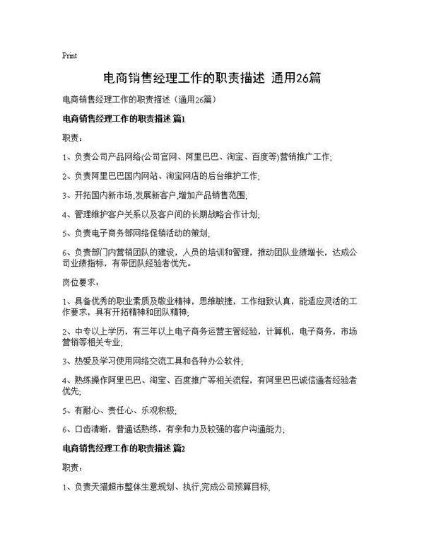 电商销售经理工作的职责描述(通用26篇)