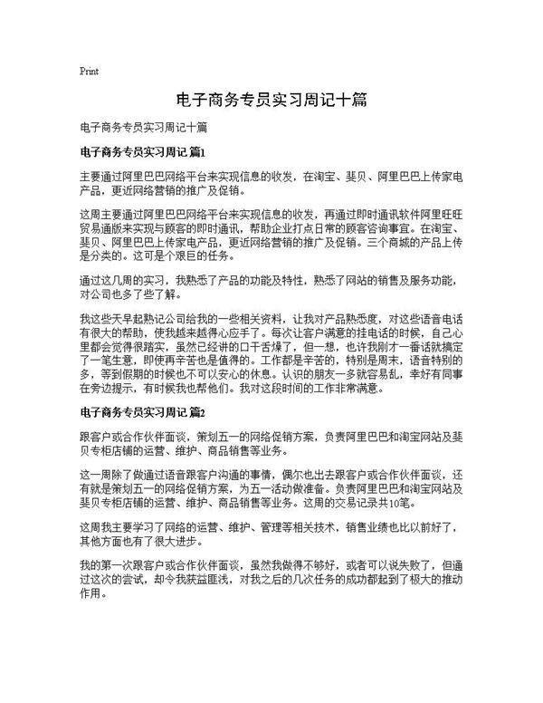 电子商务专员实习周记十篇