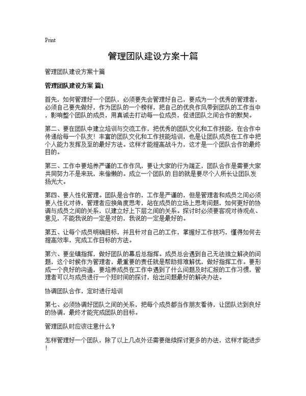 管理团队建设方案十篇