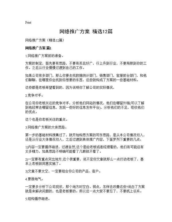 网络推广方案(精选12篇)