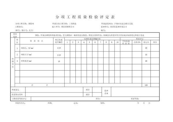 分项工程质量检验评定表钢筋