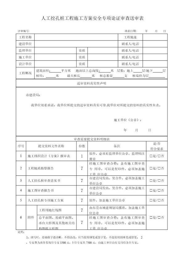 人工挖孔桩工程施工方案安全专项论证审查送审表