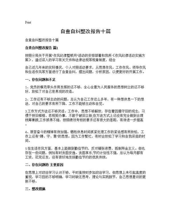 自查自纠整改报告十篇