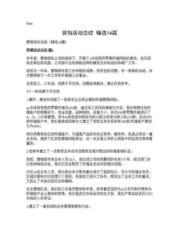 营销活动总结(精选14篇)