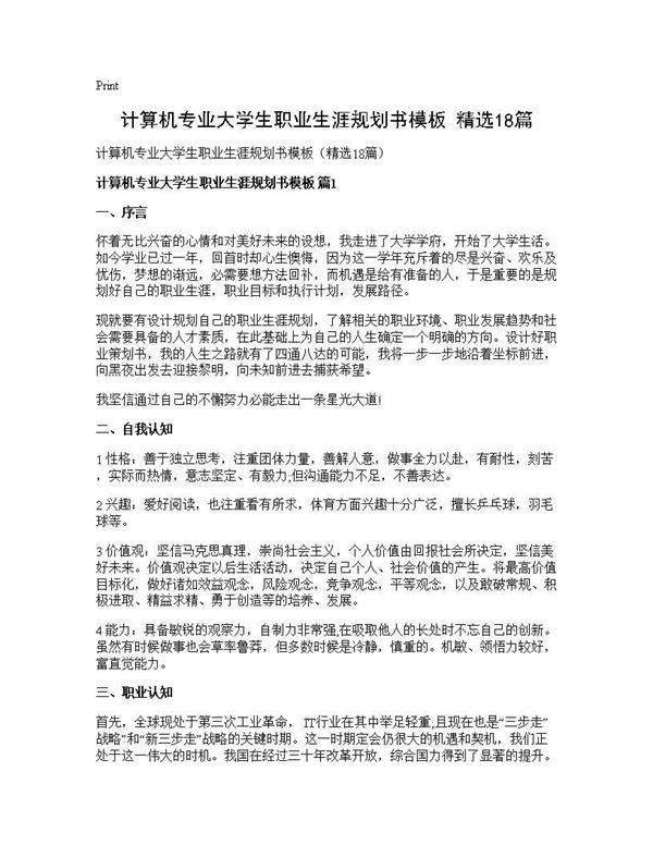 计算机专业大学生职业生涯规划书模板(精选18篇)