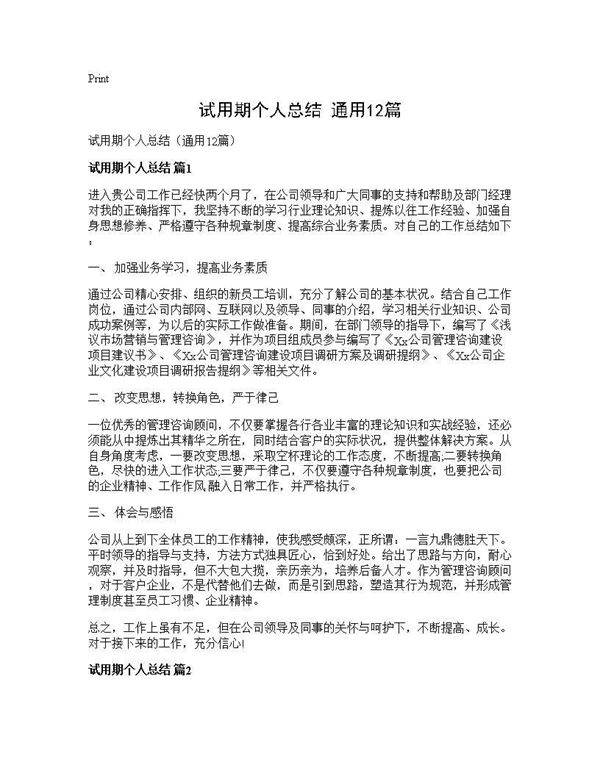 试用期个人总结(通用12篇)