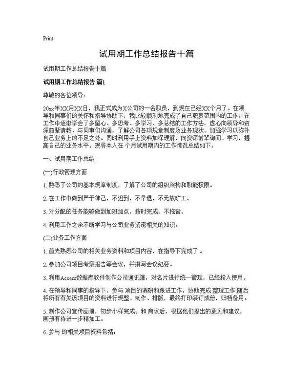 试用期工作总结报告十篇