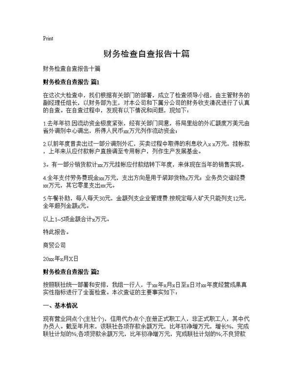 财务检查自查报告十篇