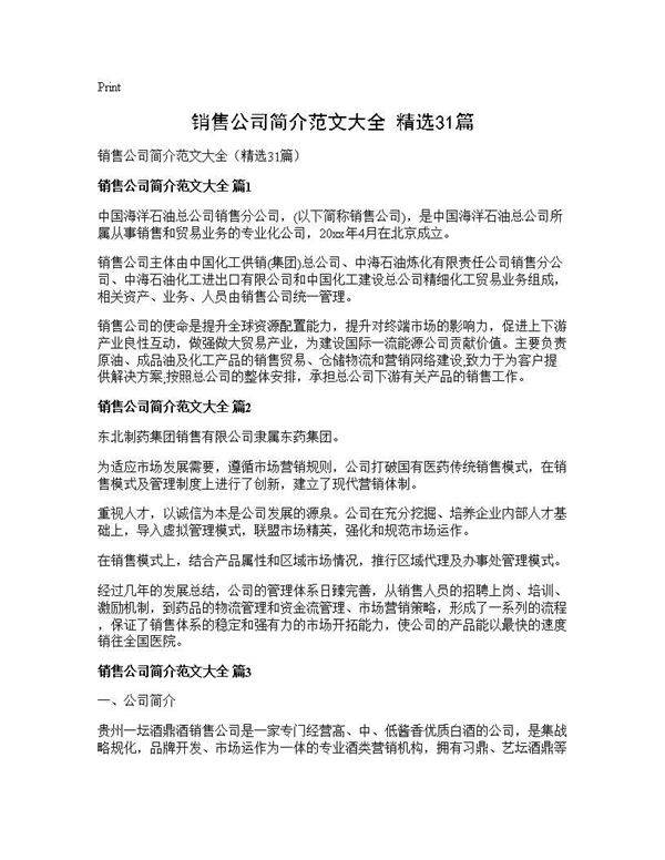 销售公司简介范文大全(精选31篇)