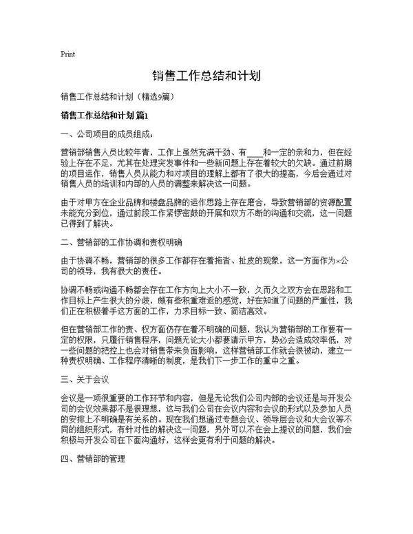 销售工作总结和计划9篇