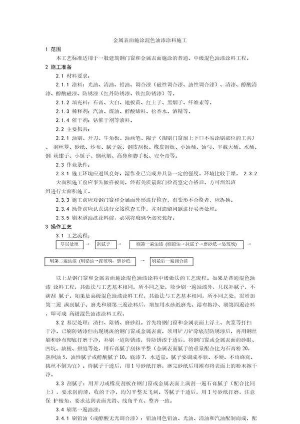 金属表面施涂混色油漆涂料施工工艺