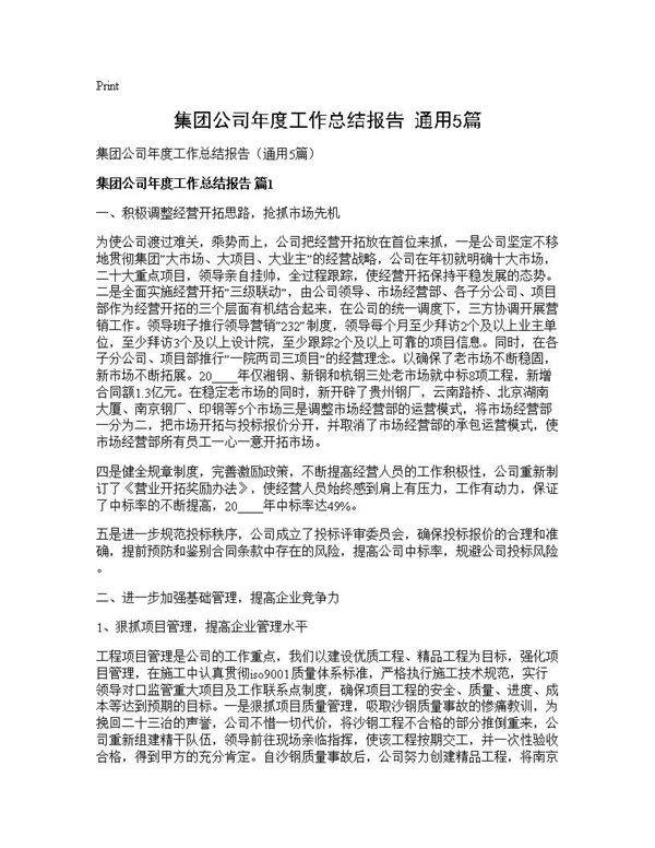集团公司年度工作总结报告(通用5篇)
