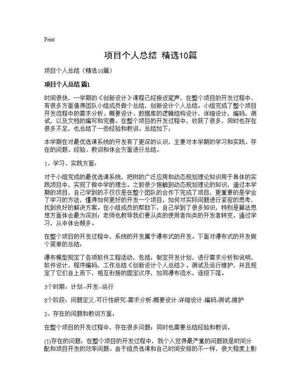 项目个人总结(精选10篇)