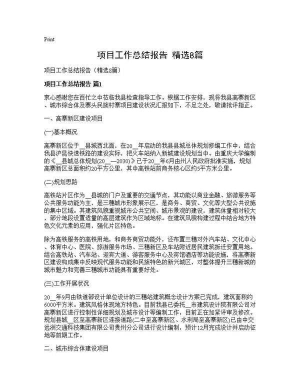 项目工作总结报告(精选8篇)