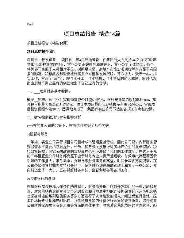 项目总结报告(精选14篇)