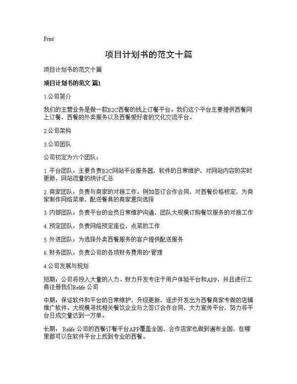 项目计划书的范文十篇