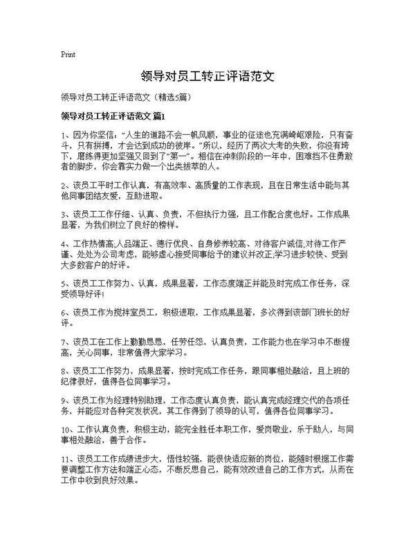 领导对员工转正评语范文5篇