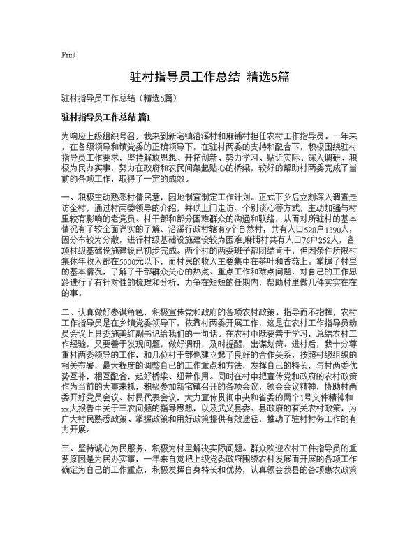 驻村指导员工作总结(精选5篇)