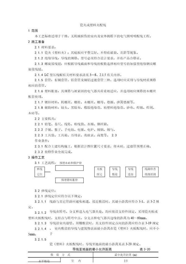 瓷夹或塑料夹配线工艺