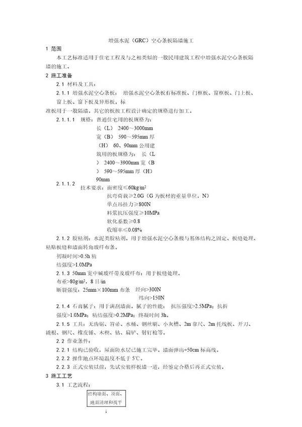 增强水泥(GRC)空心条板隔墙施工工艺