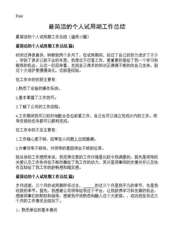 最简洁的个人试用期工作总结17篇