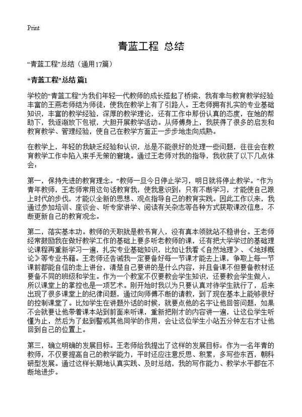 青蓝工程总结17篇