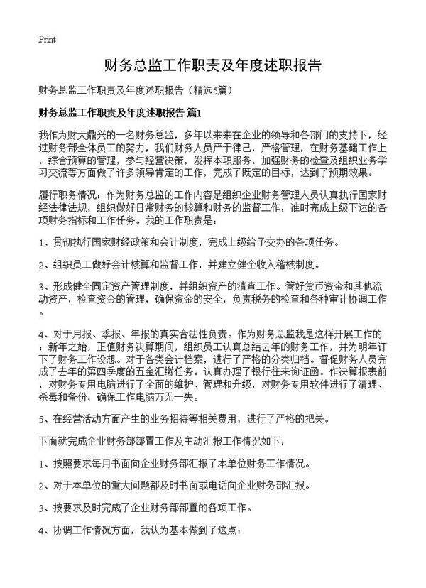 财务总监工作职责及年度述职报告5篇