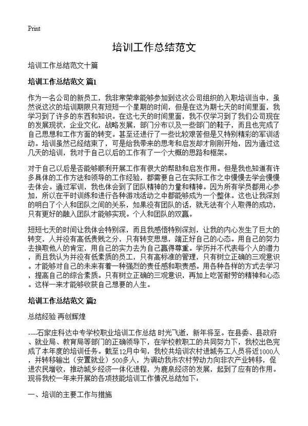 培训工作总结范文