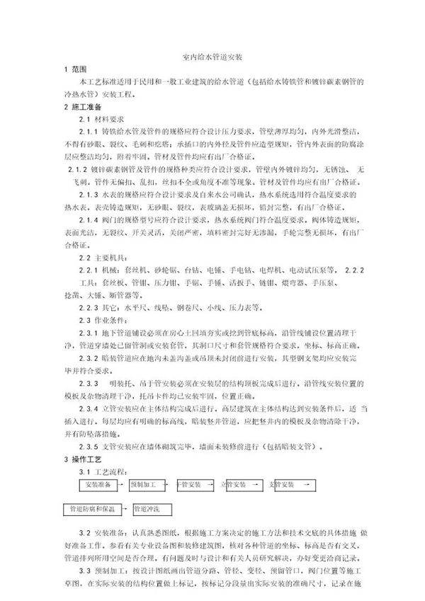 室内给水管道安装工艺