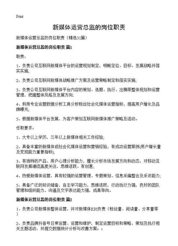 新媒体运营总监的岗位职责31篇