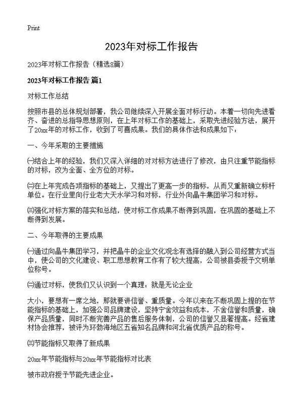 2025年对标工作报告8篇