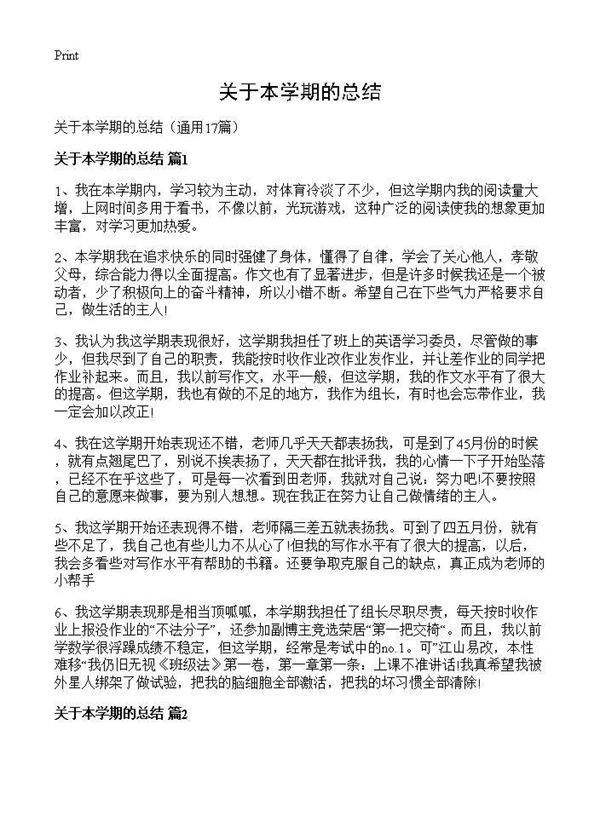 关于本学期的总结17篇