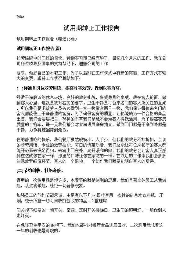 试用期转正工作报告16篇