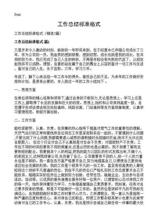 工作总结标准格式7篇