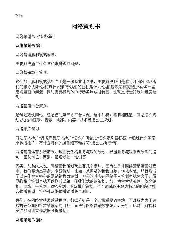 网络策划书5篇