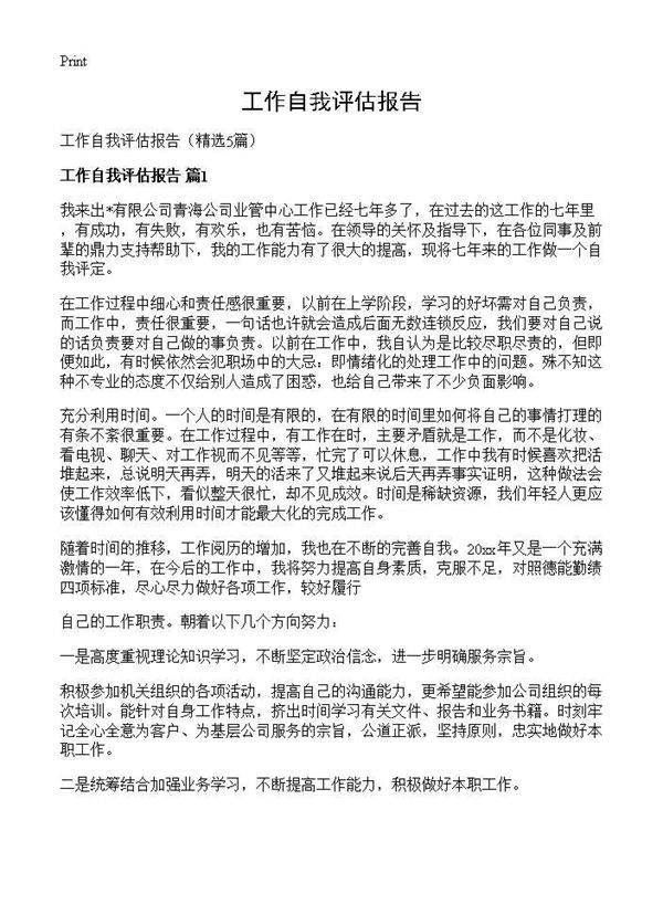 工作自我评估报告5篇