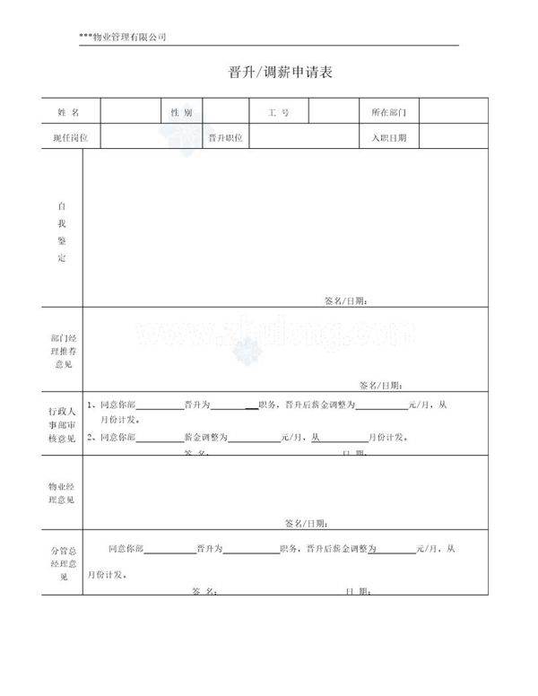 晋升调薪申请表