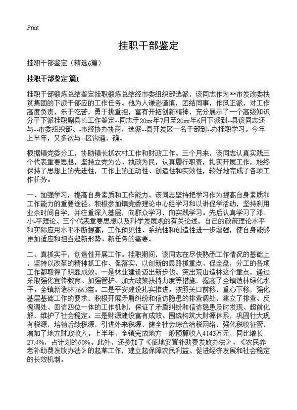 挂职干部鉴定6篇