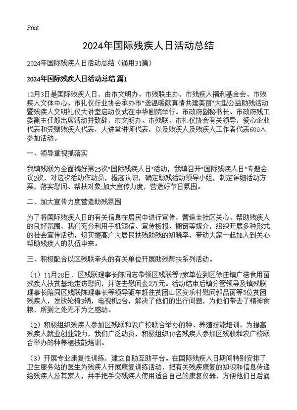 2024年国际残疾人日活动总结31篇