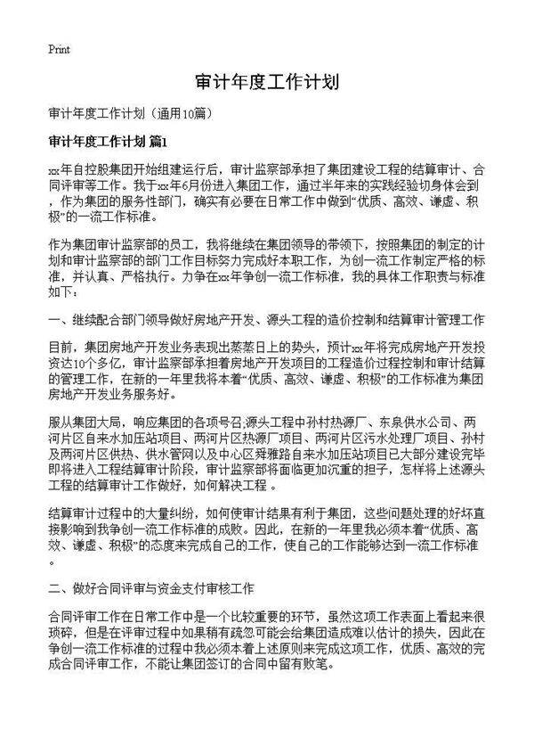 审计年度工作计划10篇