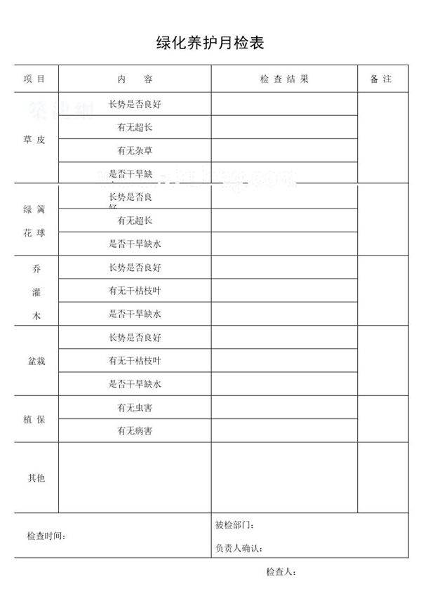 绿化养护月检表