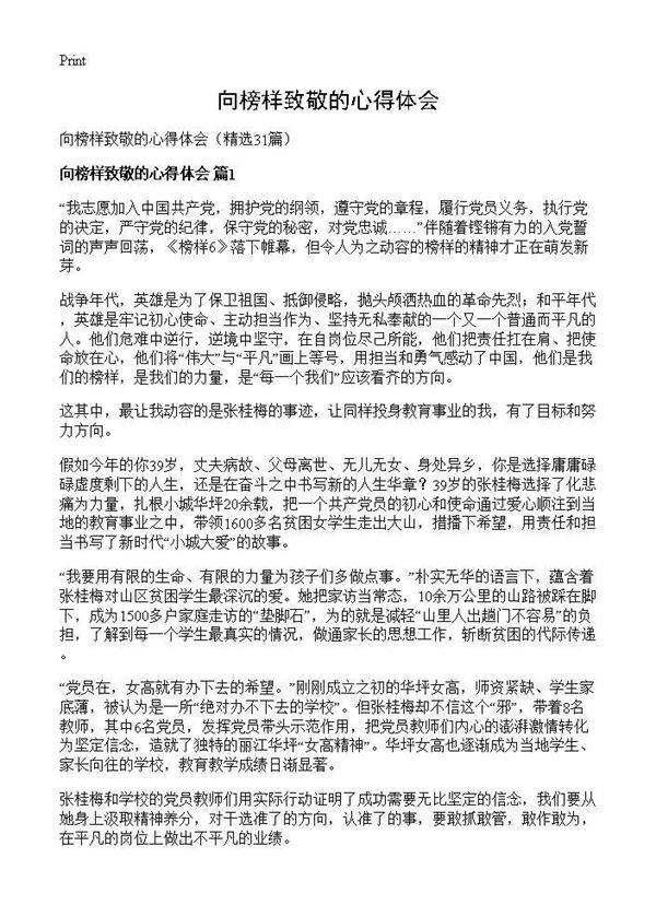 向榜样致敬的心得体会31篇