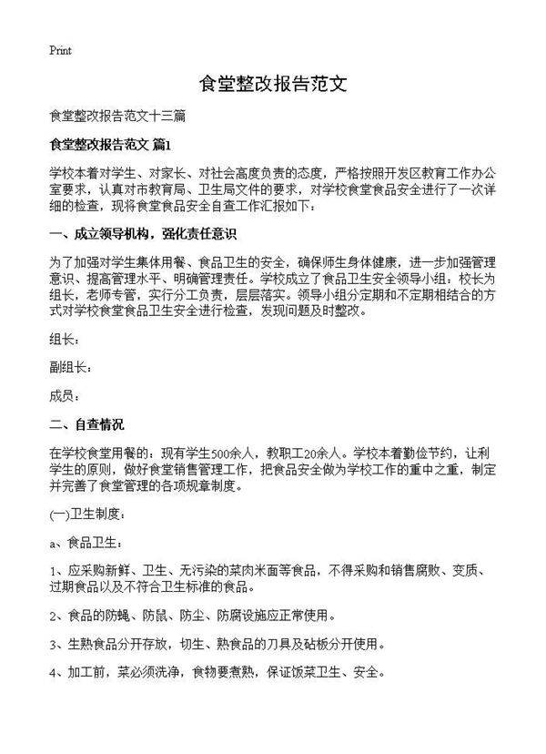 食堂整改报告范文