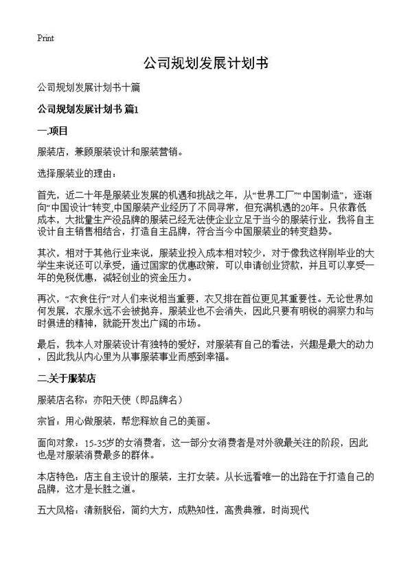 公司规划发展计划书