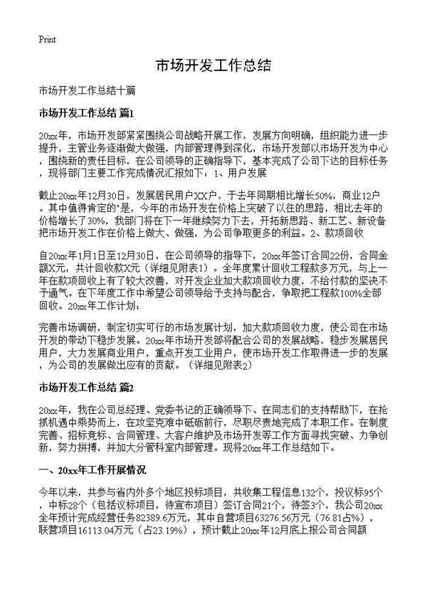 市场开发工作总结