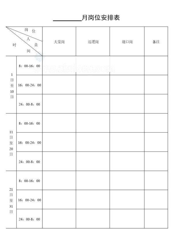 保安月岗位安排表