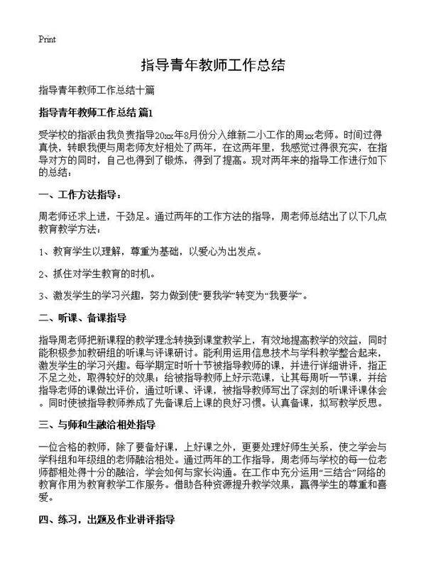 指导青年教师工作总结