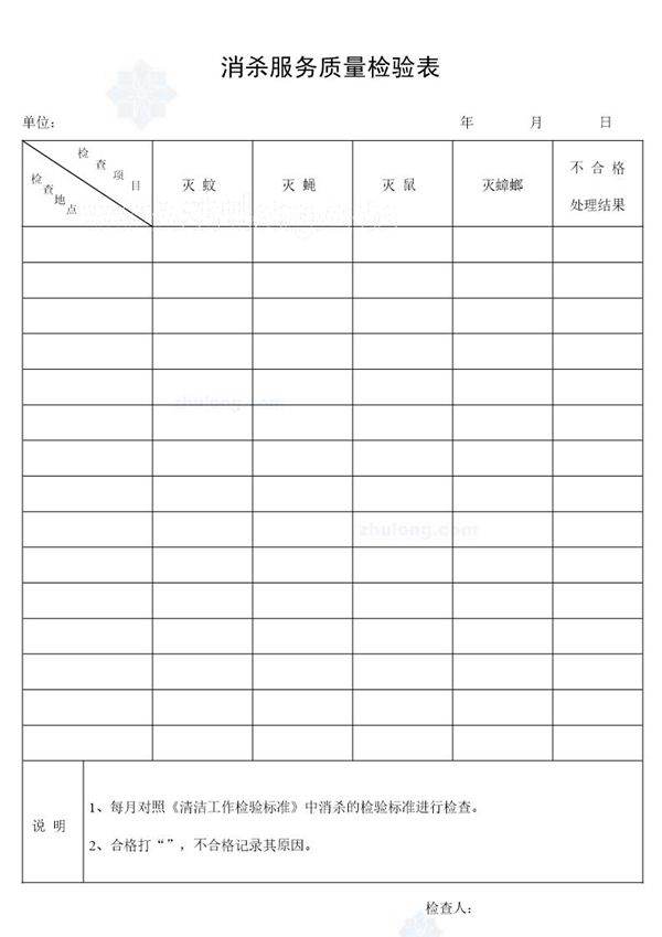 消杀服务质量检验表